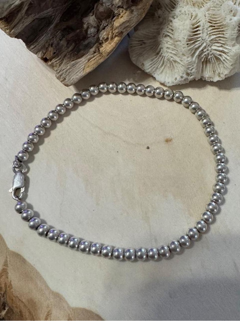 925 Sterling Silver Bead Bracelet 8”